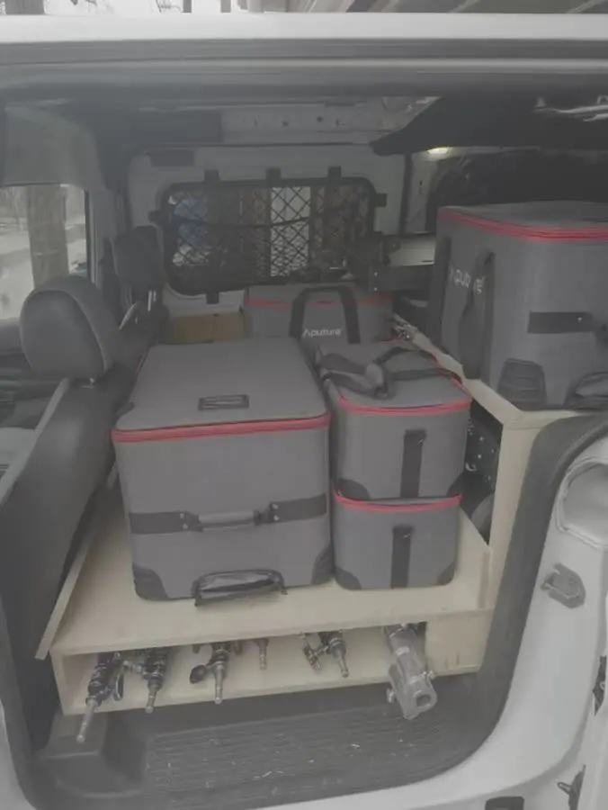 RCK van build with Aputure cases and organized grip storage